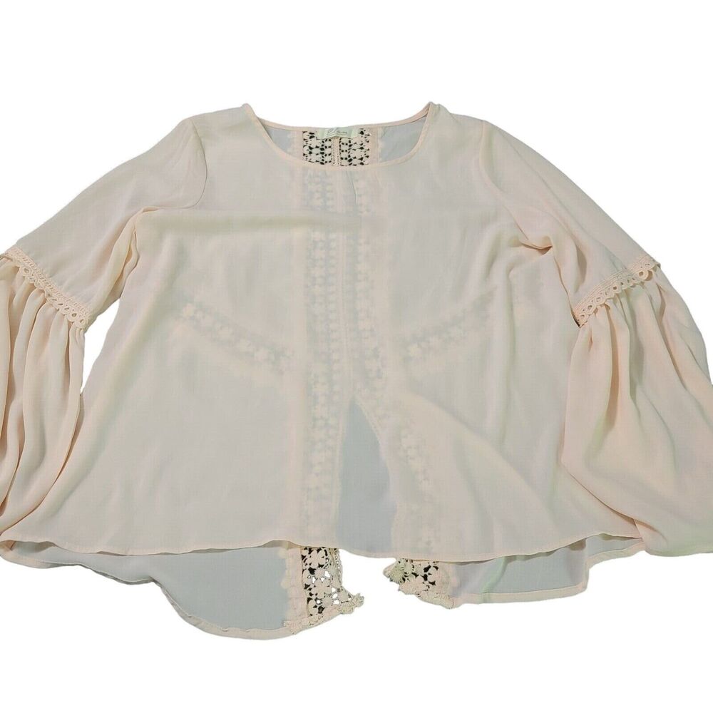 Elan Elegant Womens Sheer Blouse Pink Size Medium 100% Polyester Bell Sleeve